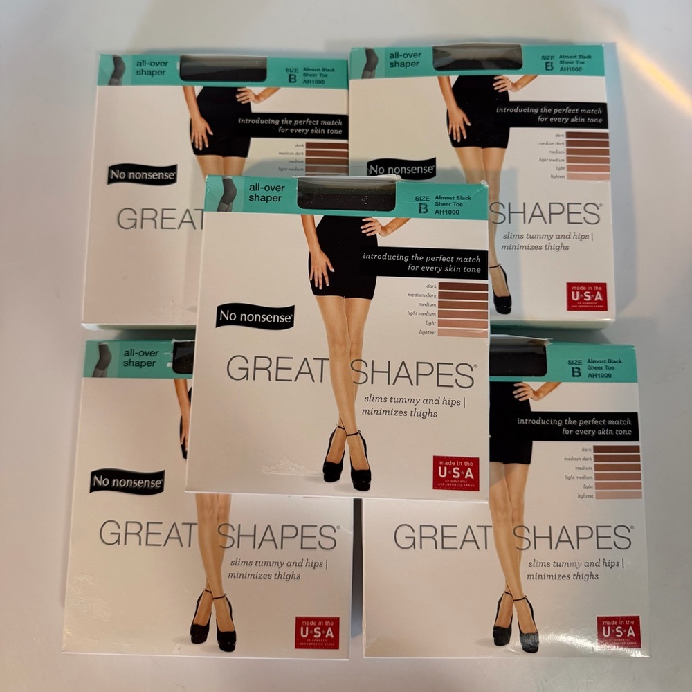 No Nonsense Pantyhose Great Shapes Size B Almost Black Sheet Toe-Lot Of 5